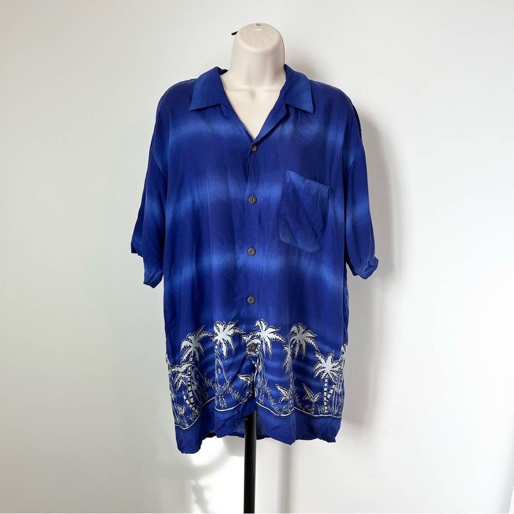 Vintage Men’s‎ Palm Tree Button Up Short Sleeve Shirt Blue Size M